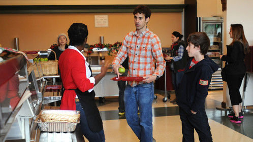 Going over the cafeteria musical number with Uzo Aduba.