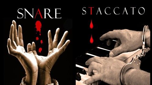 STACCATO and SNARE from the Inola Walela/Steven Hawk suspense thriller book  series by Deborah J Ledford. Publisher: IOF Productions Ltd.